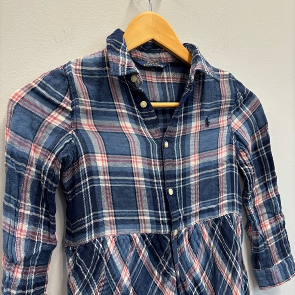 Polo Ralph Lauren Navy Plaid Girls 5 Button Down Shirt Dress Flannel - Picture 5 of 12